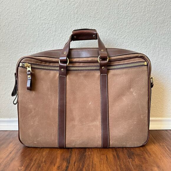 THE WHITE WING Bag Brown Canvas Leather Briefcase Messenger Crossbody Business - Picture 2 of 16